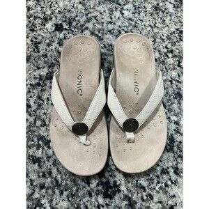 Vionic Hilda White & Tan Beige Orthopedic Sandals Flip Flops